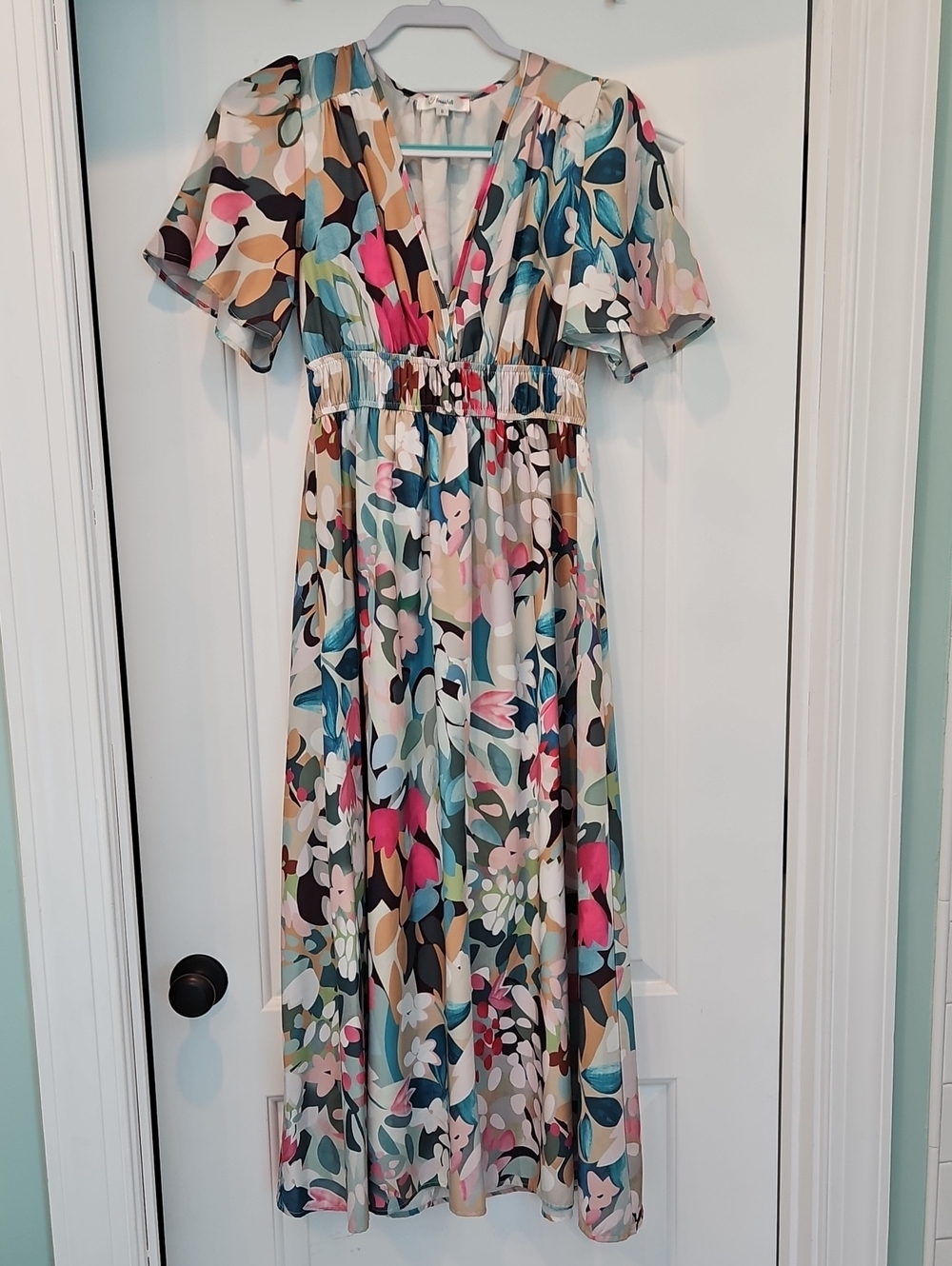 Floral V-Neck Midi Dress in Multi Color